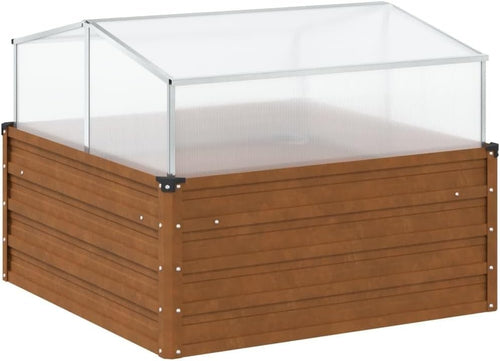 Outdoor Weathering Steel Raised Garden Planter with Greenhouse 100x100x77cm