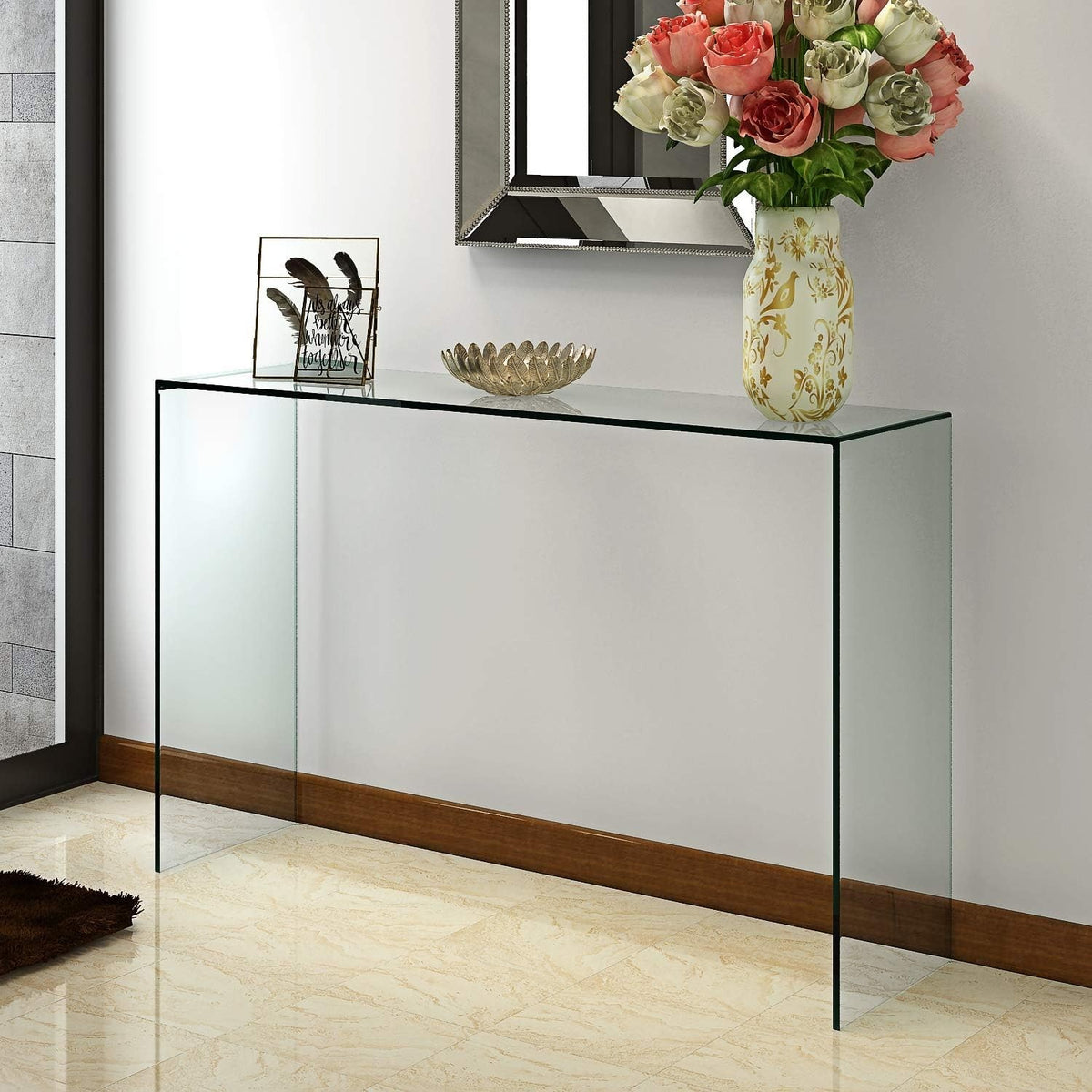 Clear Modern Curved Glass Console Table – Sleek, Durable & Spacious