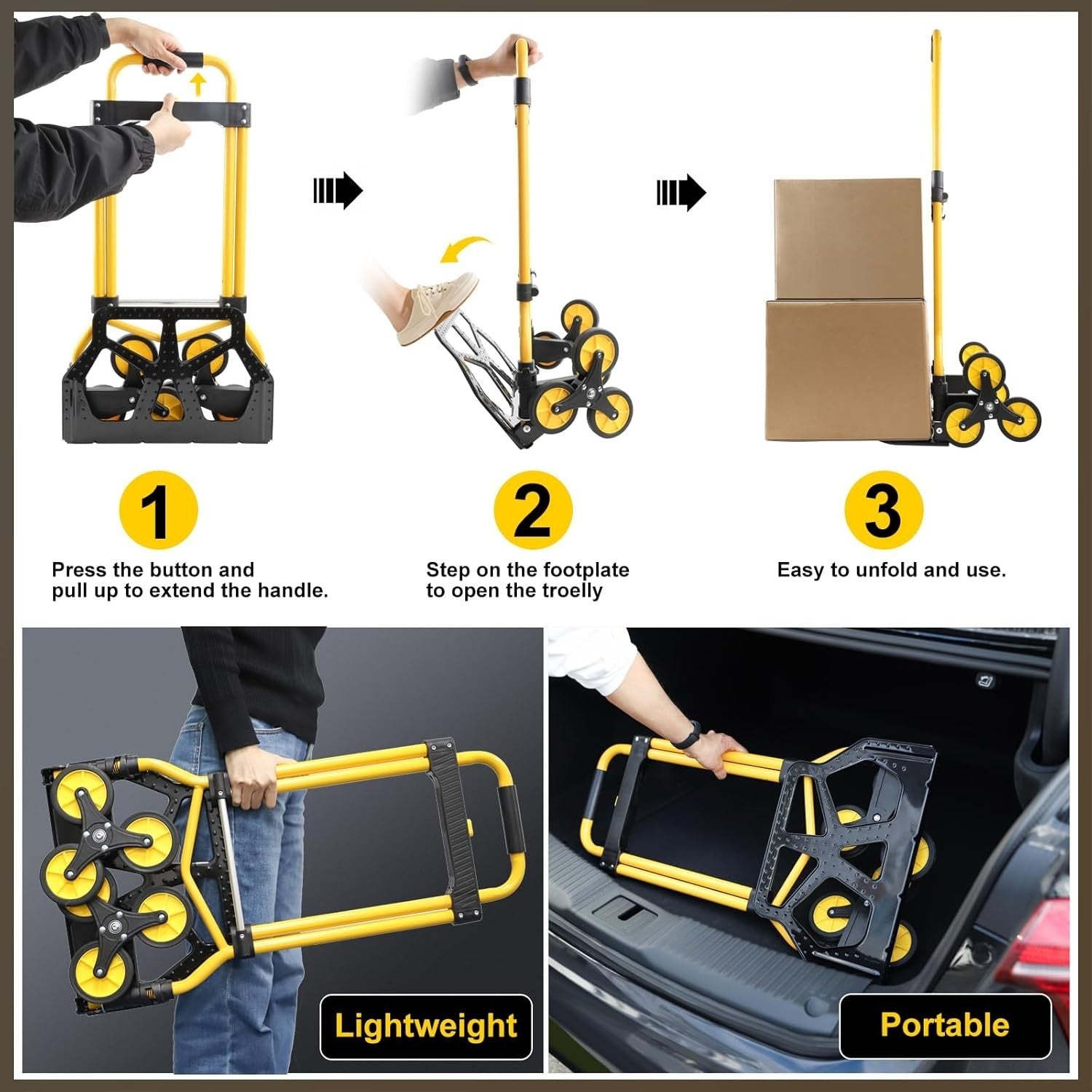 Heavy Duty Folding Sack Truck 100kg Stair Climber Dolly 110cm Handle