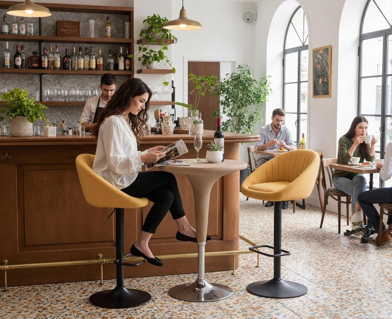 Bar Stools Set of 2 | Yellow L-Shaped Adjustable Counter Chairs