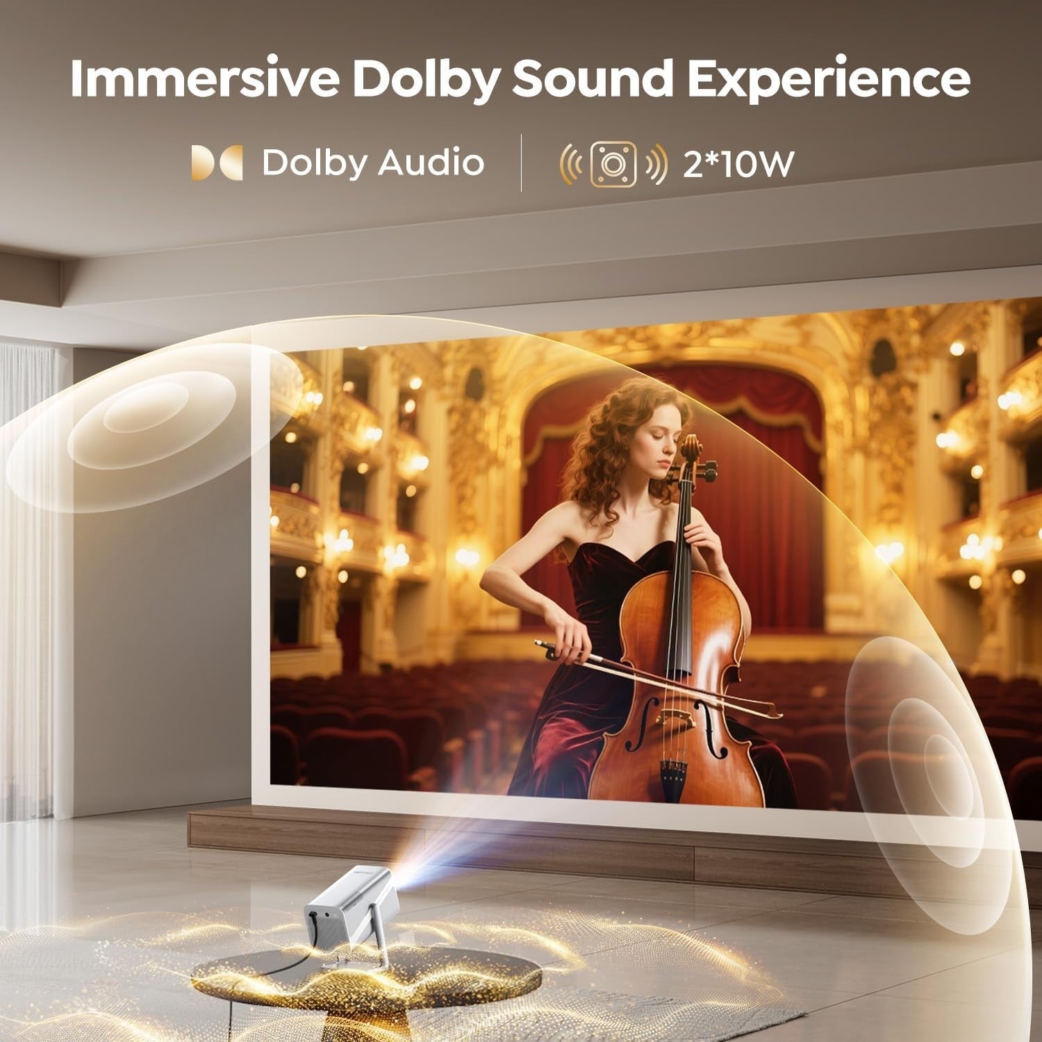 Smart 1080P Projector WiFi 6 Bluetooth Dolby 360° Auto Focus 4K