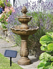 Solar Garden Water Fountain Bird Bath 2-Tier Resin Outdoor Feature 43x34cm