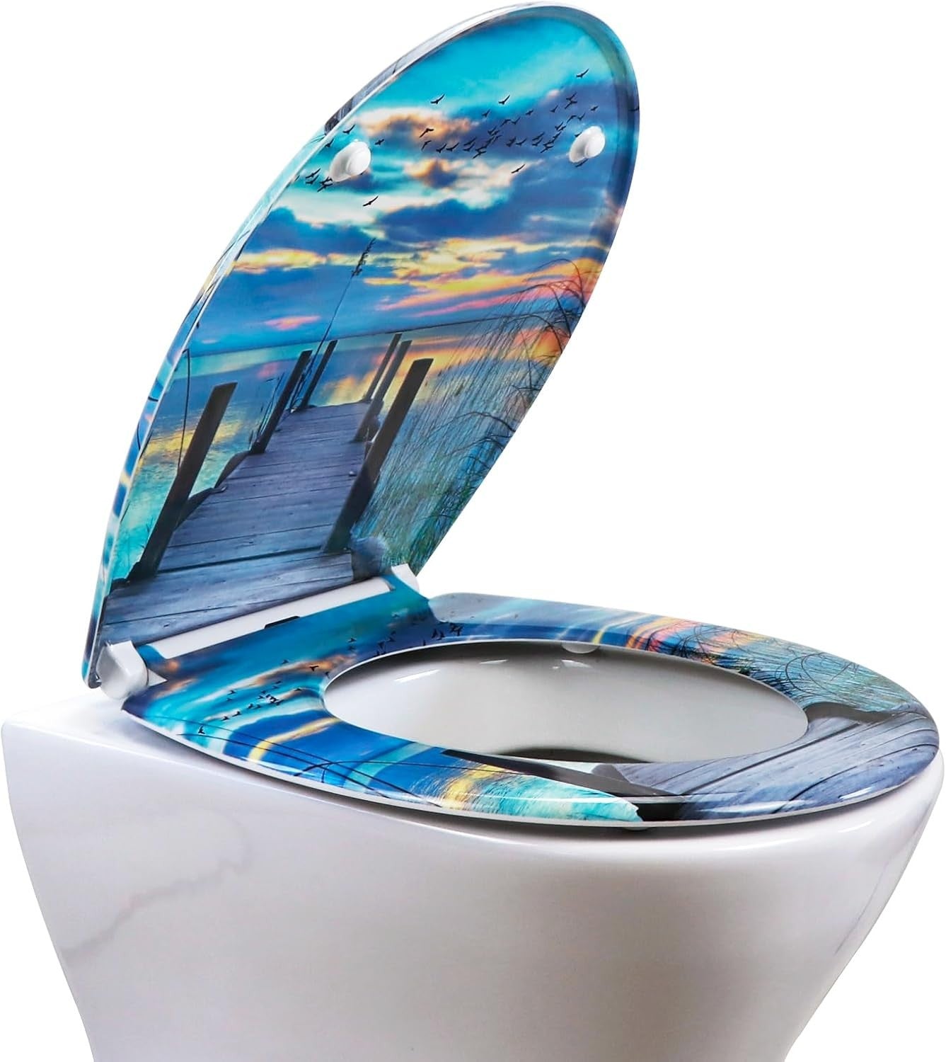 Round Soft Close Toilet Seat Duroplast Quick Release Top Fix Blue 45x37cm