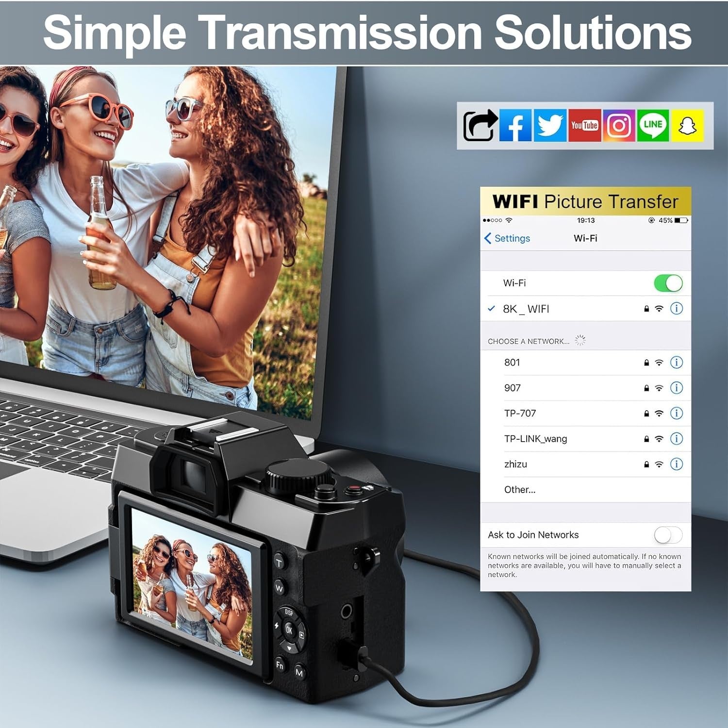 8K Digital Camera 64MP WiFi Vlogging Camera Flip Screen 16X Zoom