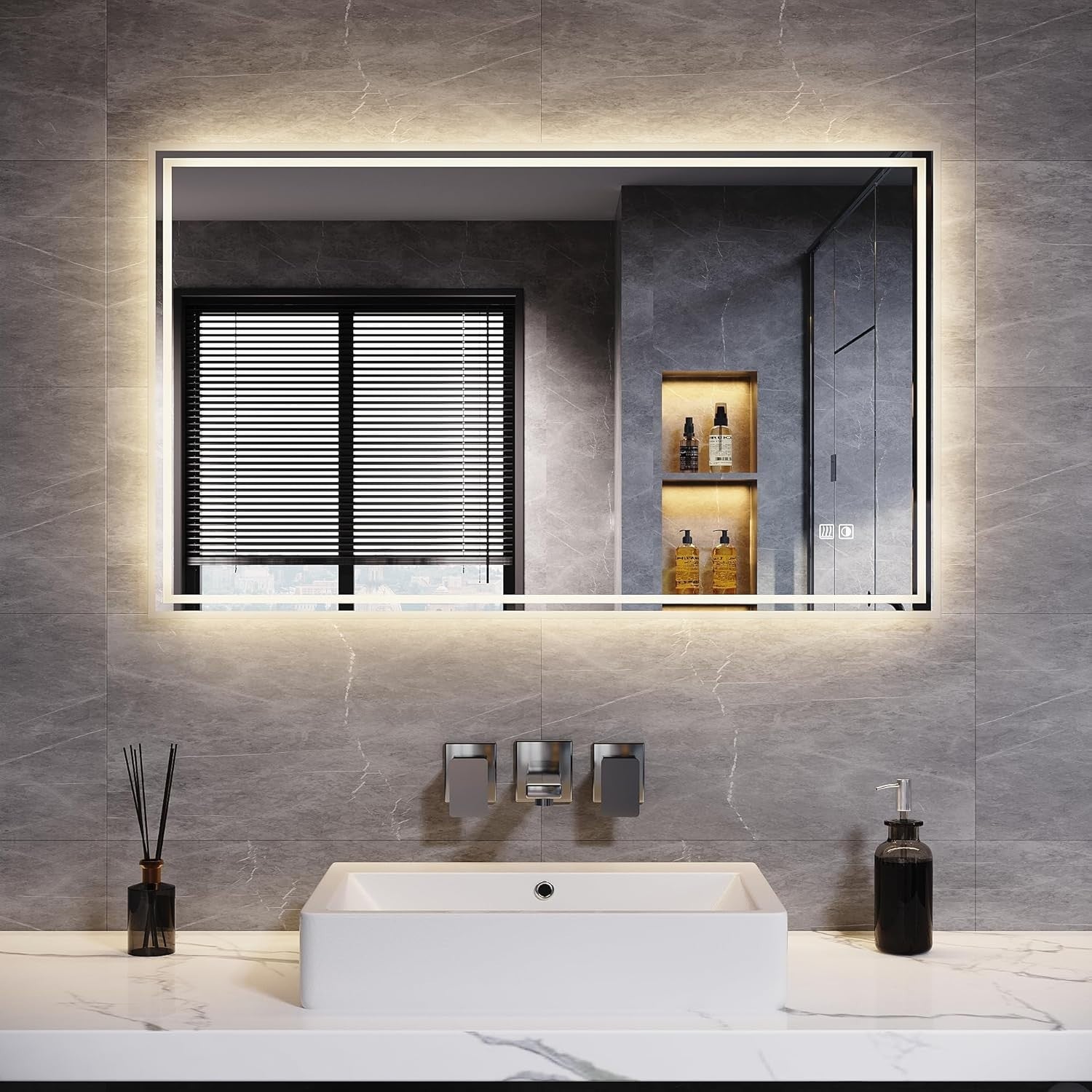 LED Bathroom Mirror 100x60cm with Demister, Dimmable Lights, Touch Sensor