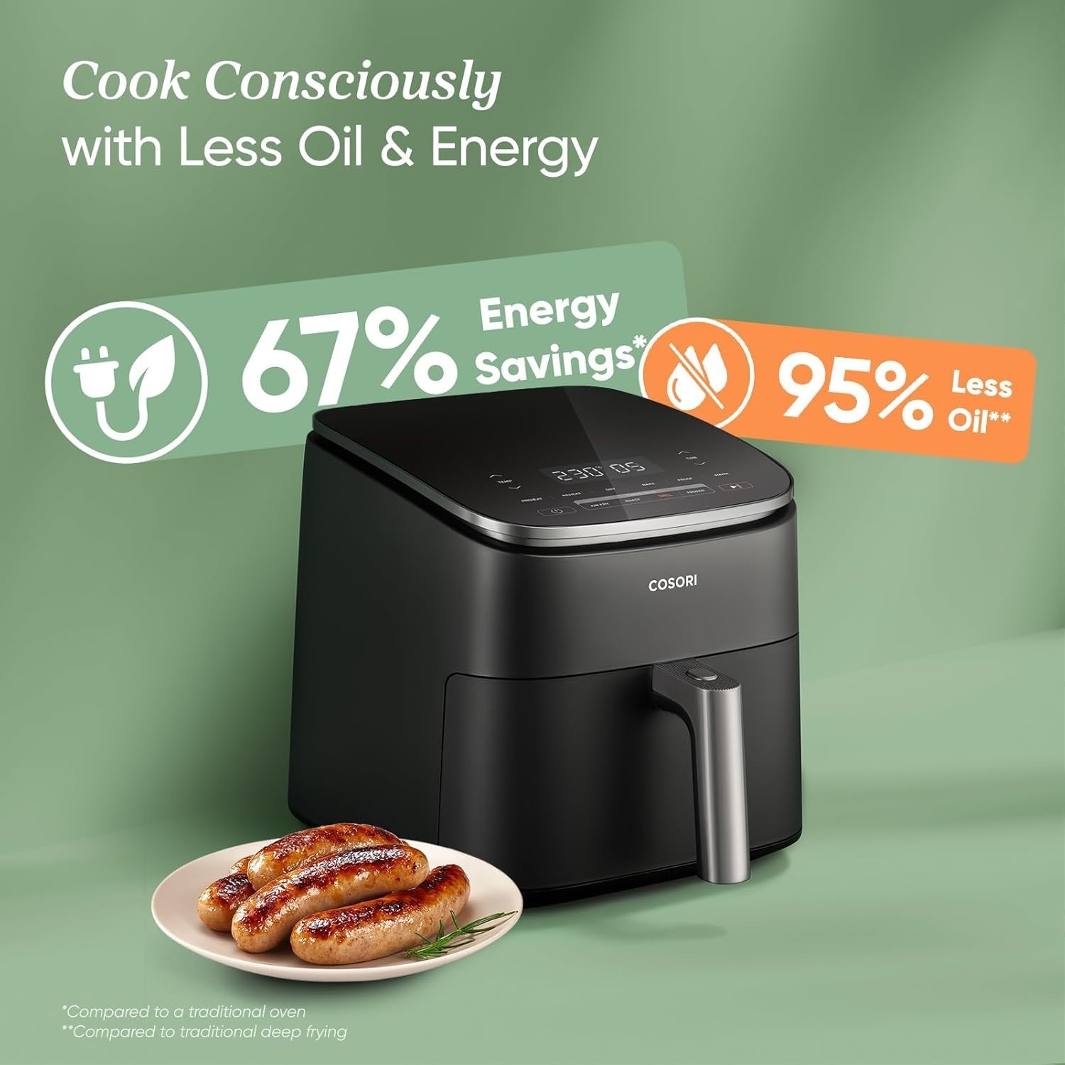 6L Digital Air Fryer 230°C Wide Temp 9 Functions Quiet Fast Energy Saving