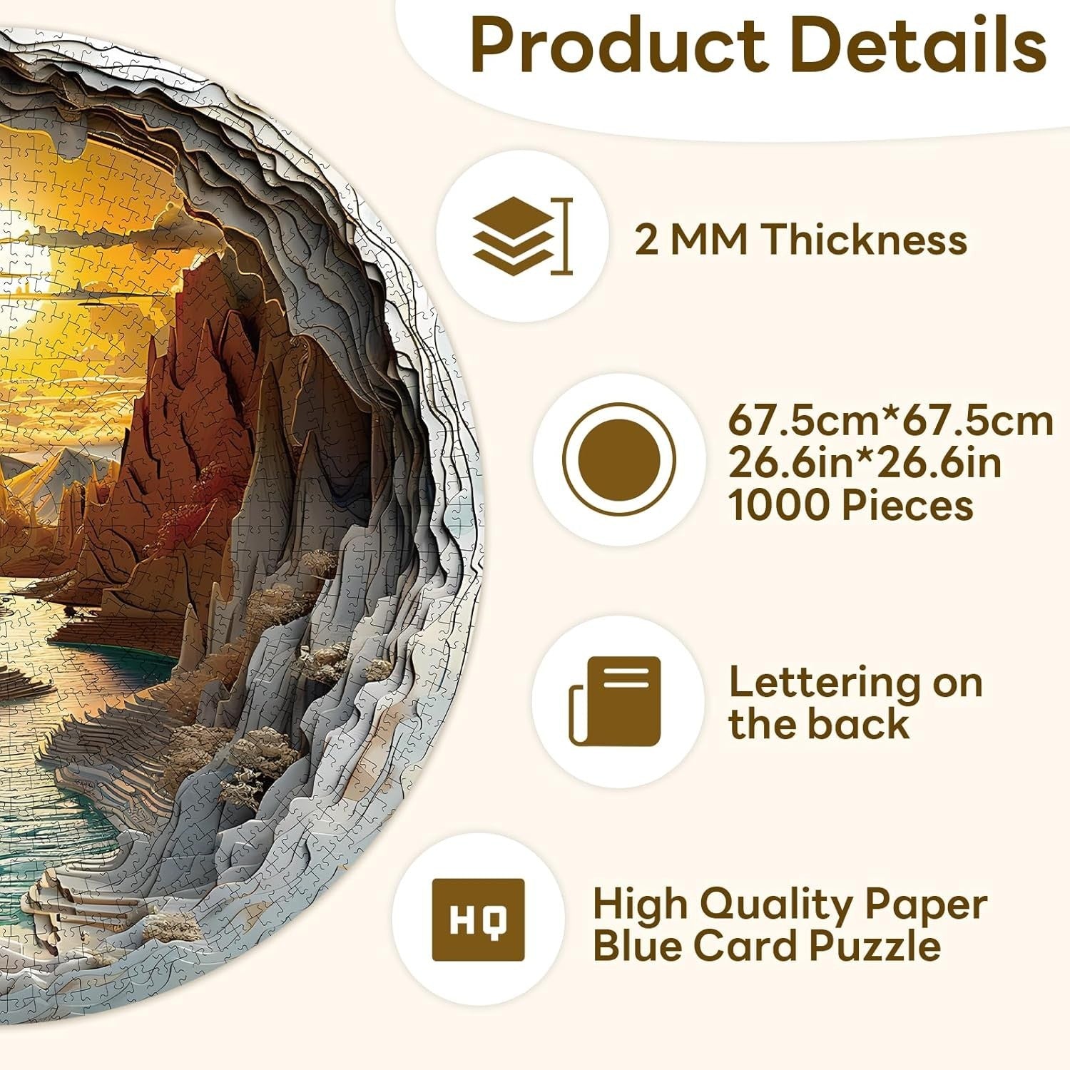 1000 Piece Round Jigsaw Puzzle Adults Cave Canyon Nature Wall Art Gift
