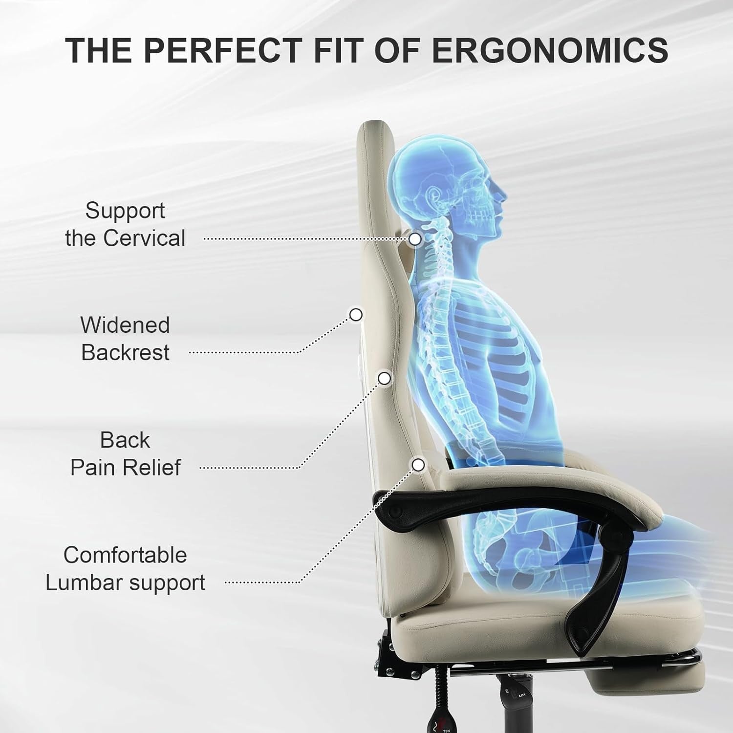 Gaming Chair with Footrest Massage Ergonomic Office Chair White
