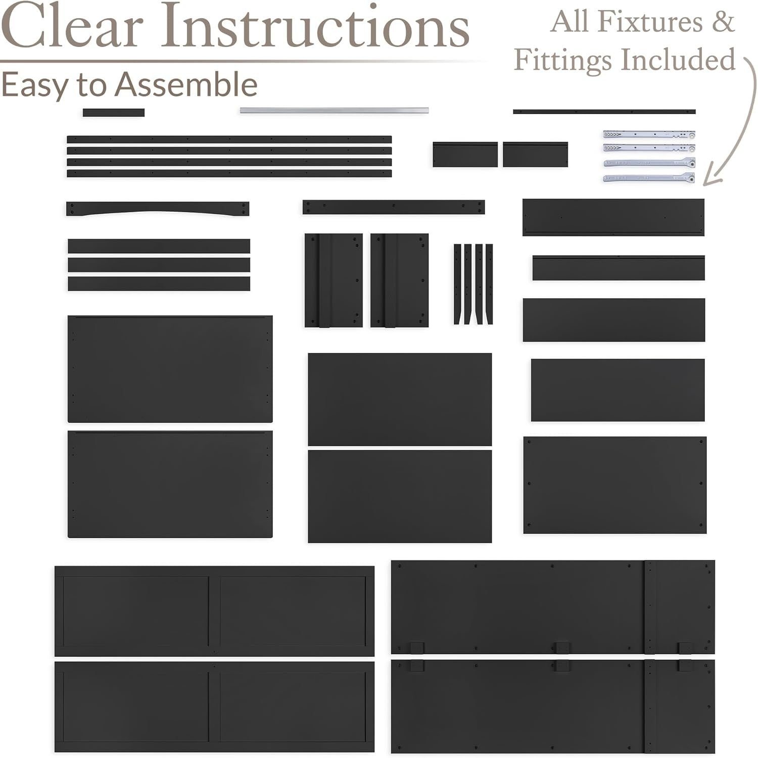 Black Double Wardrobe with Drawer | Soft Close Doors | Clothes Rail Storage