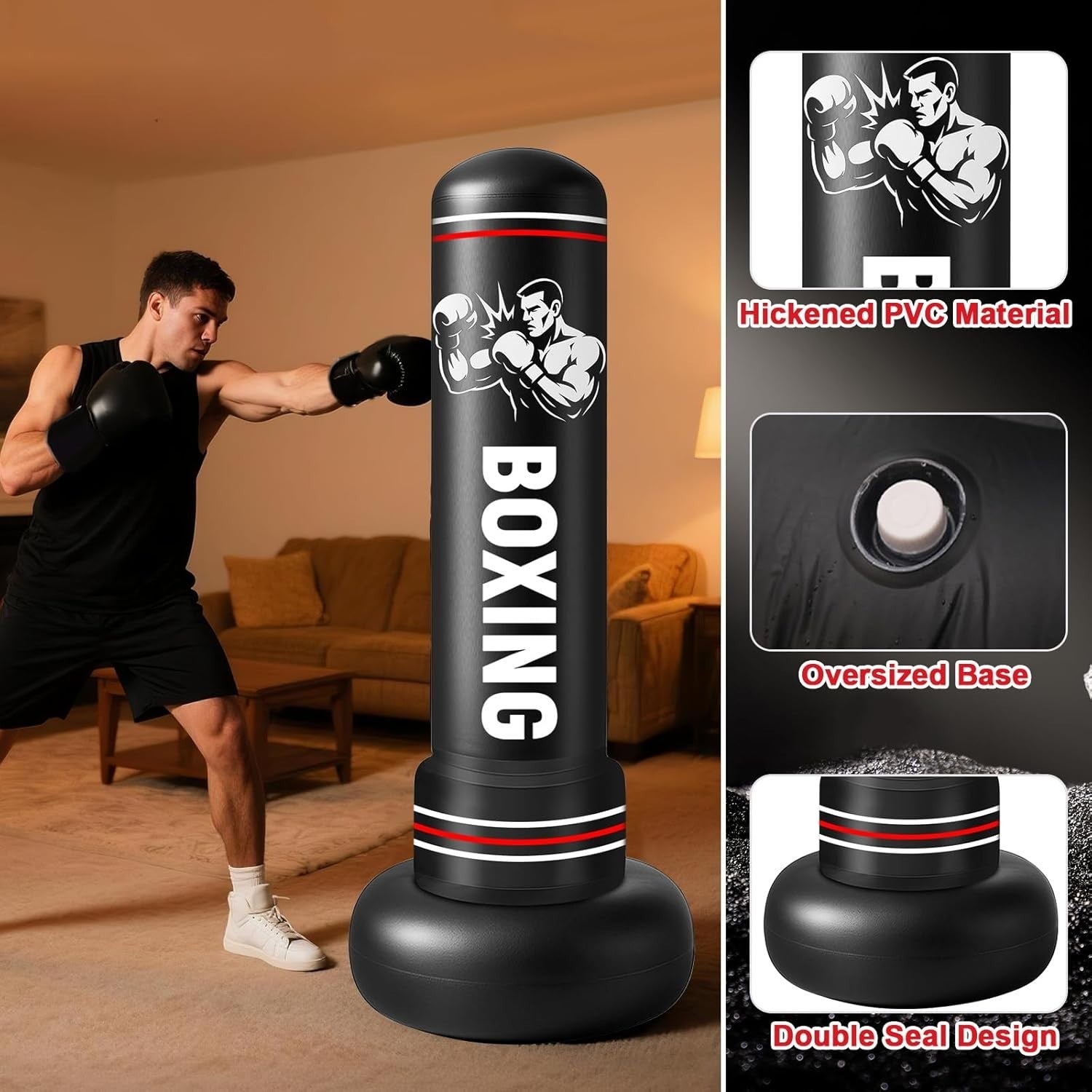 190cm Standing Punching Bag Inflatable MMA Kickboxing Training Set