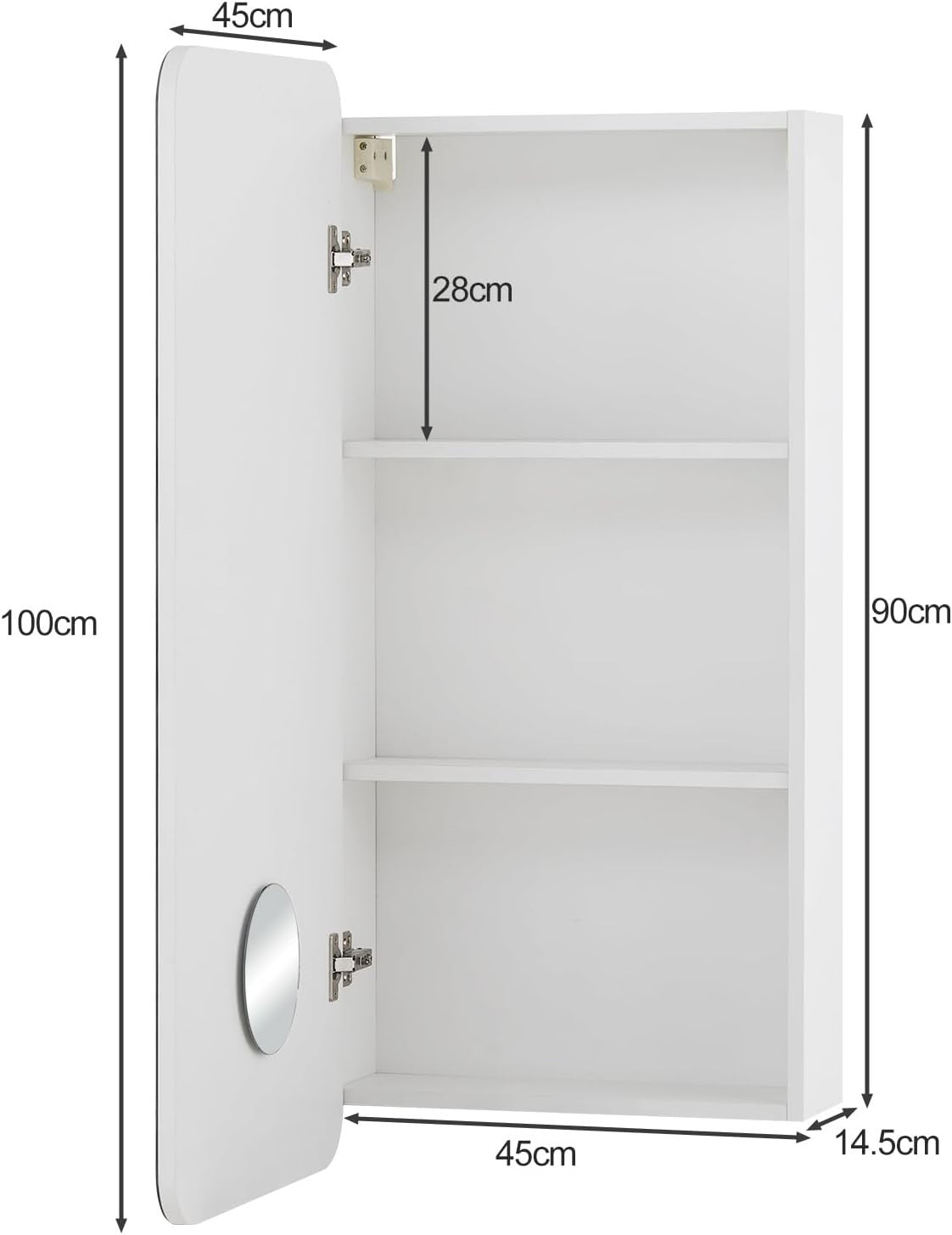 Wall Mounted Mirror Bathroom Cabinet 90cm with Storage Shelf & 3 Tiers