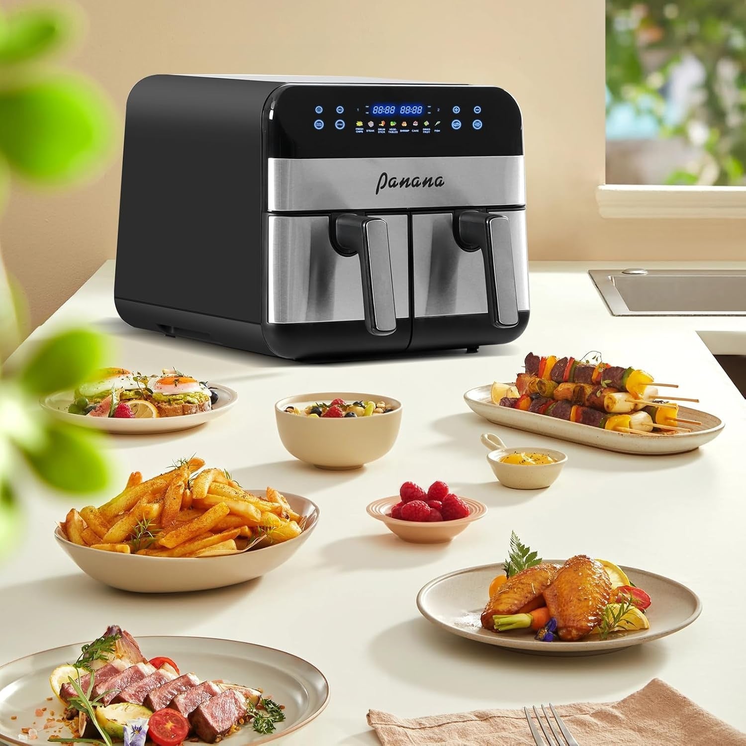 Dual Basket Air Fryer 9L 2400W Sync Cook 8 Presets Oil Free Touch Menu