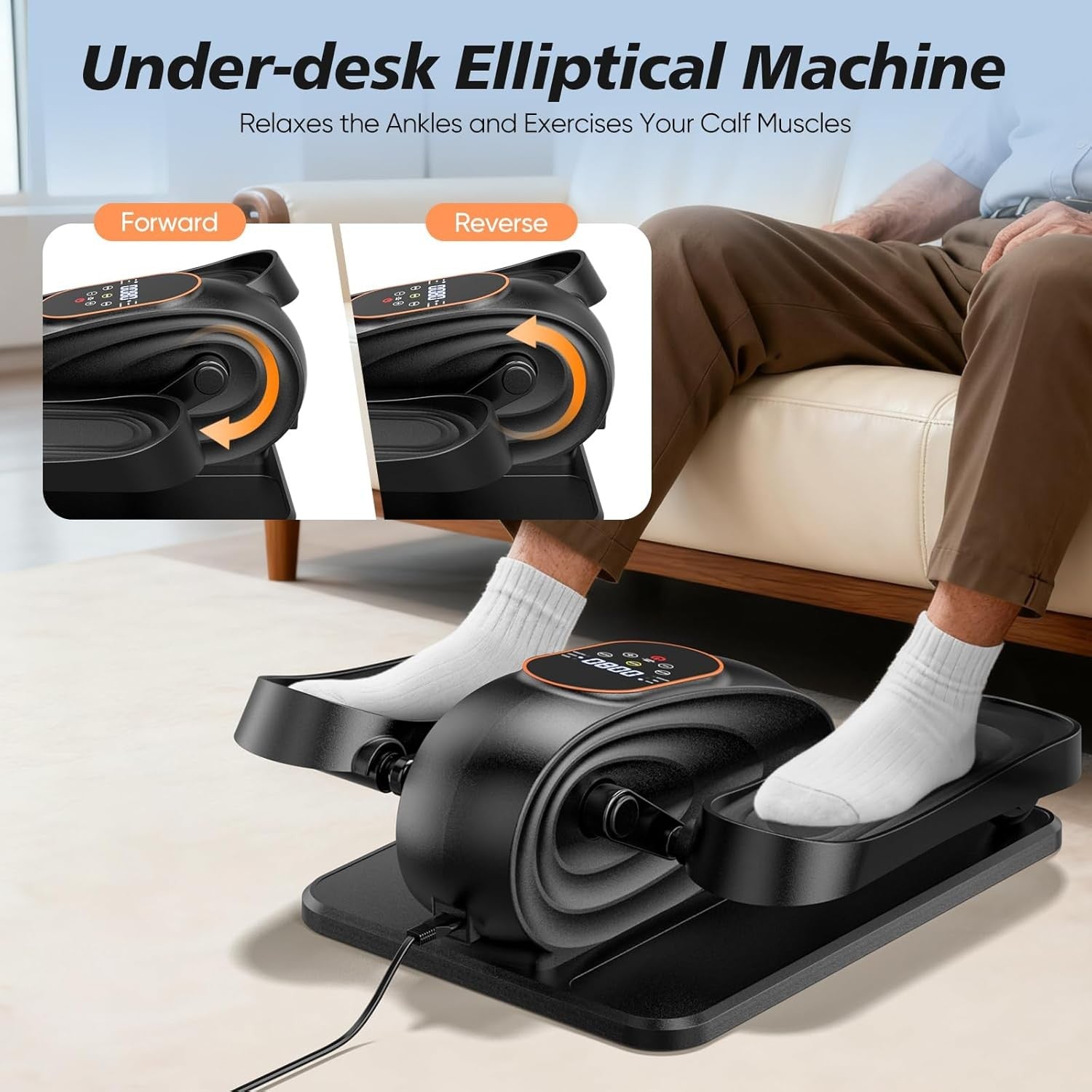 Electric Under Desk Elliptical Pedal Exerciser Quiet Remote 15 Speed Trainer