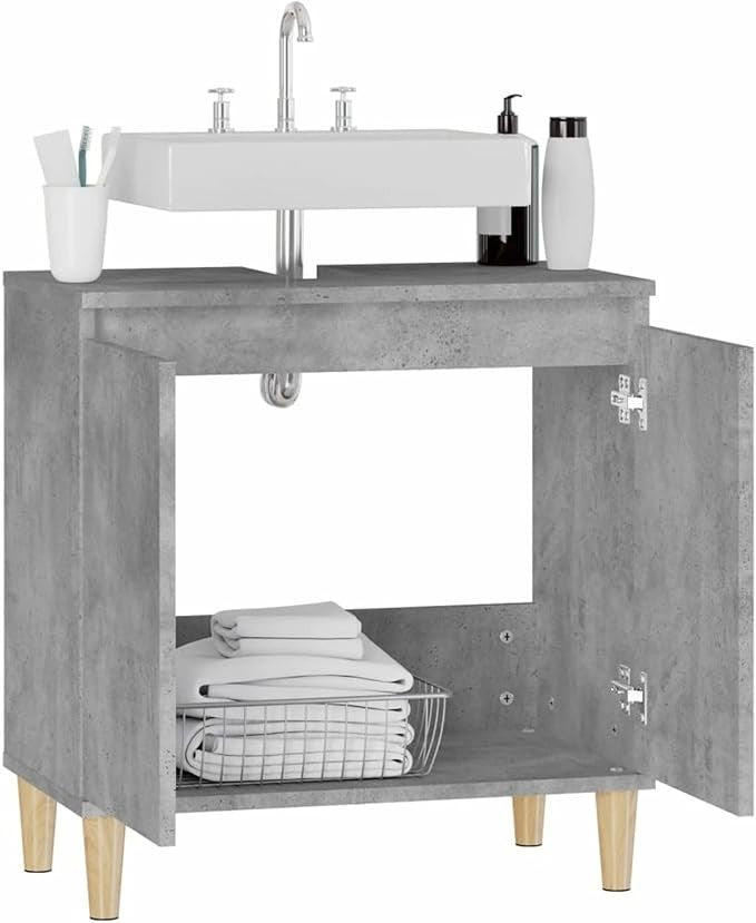Concrete Grey Under Sink Bathroom Cabinet 58cm Modern Vanity Storage Unit