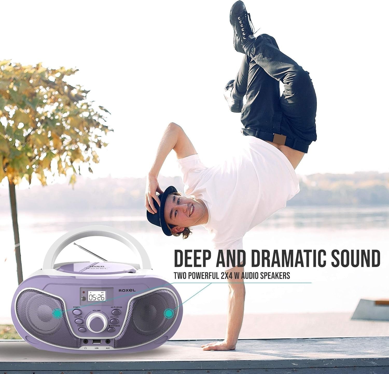 Purple Portable Boombox CD Player Bluetooth FM Radio USB AUX Remote