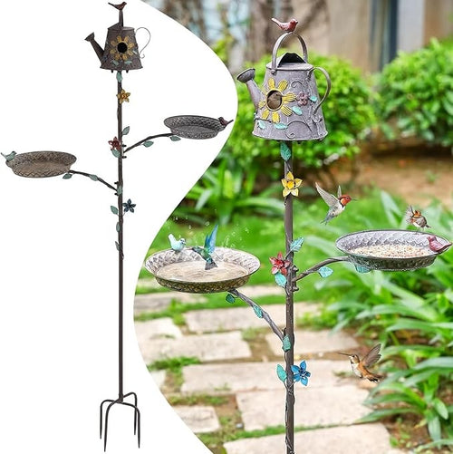 67.9" Metal Bird Bath & Birdhouse 3-in-1 Feeder Pole – Outdoor Garden Décor