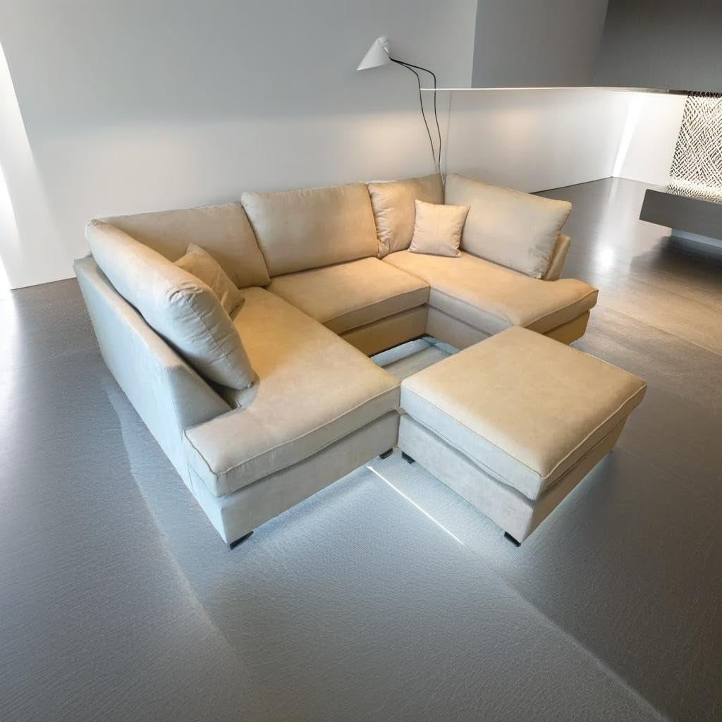 4PC U Shape Sofa with Footstool – Cream  Sectional – 5/6 Seater Modular.