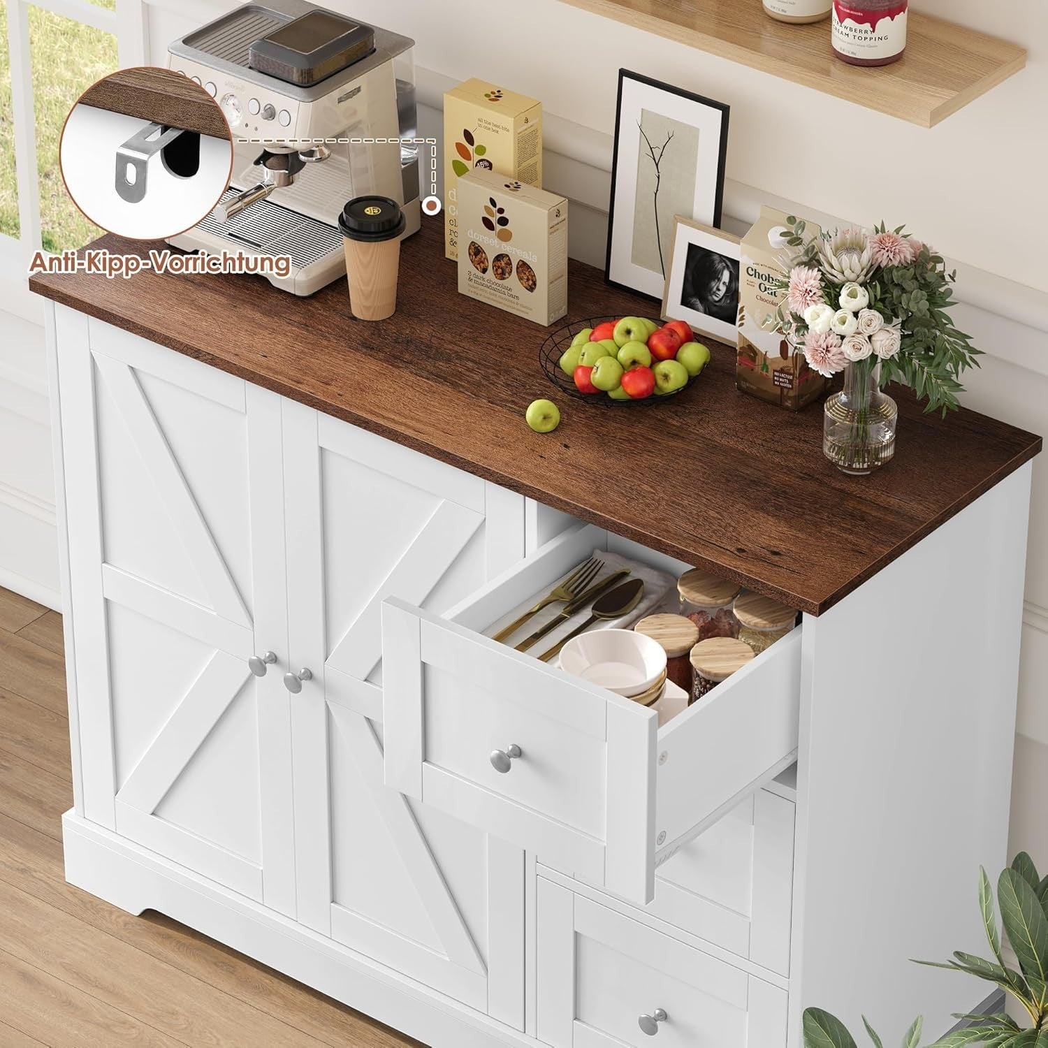 Modern White Sideboard Cabinet with Drawers – Kitchen Hallway Storage