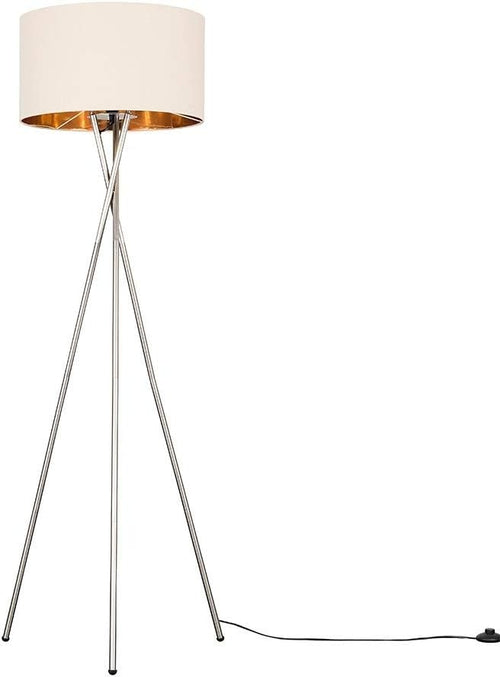 Modern Tripod Floor Lamp Beige Gold Shade Brushed Chrome Living Room Light