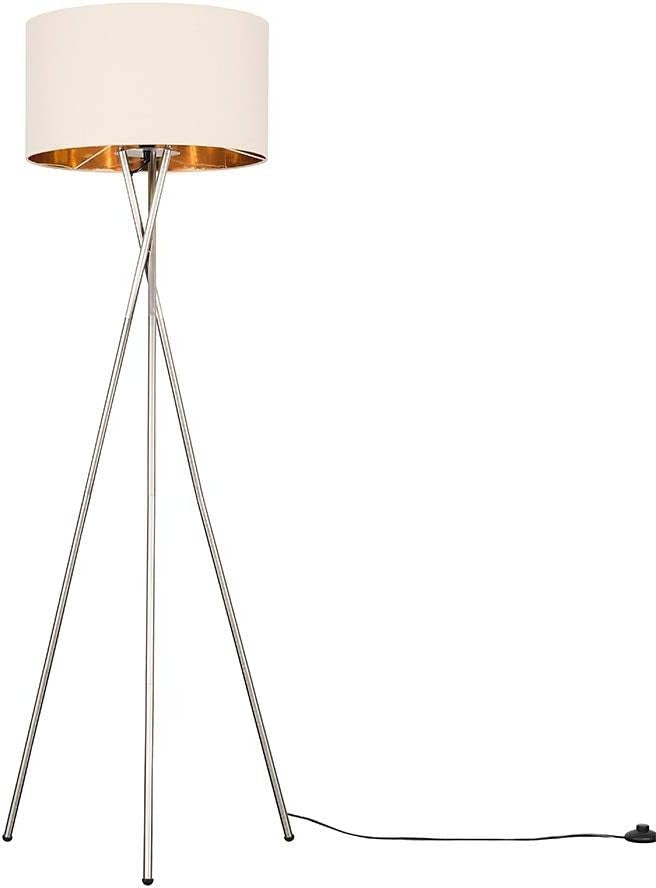 Modern Tripod Floor Lamp Beige Gold Shade Brushed Chrome Living Room Light