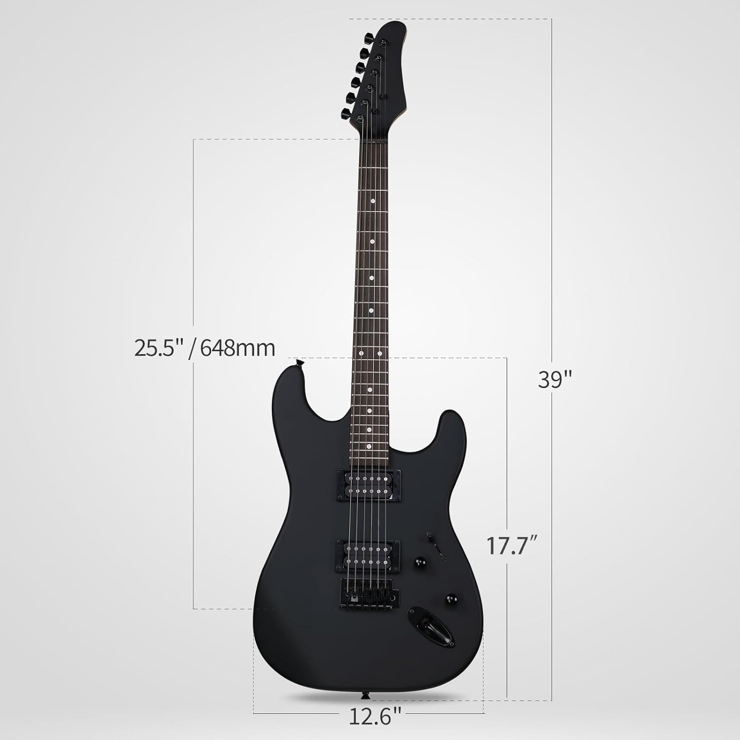 39" Electric Guitar H-H Pickups Beginner Starter Kit Bag Cable Black