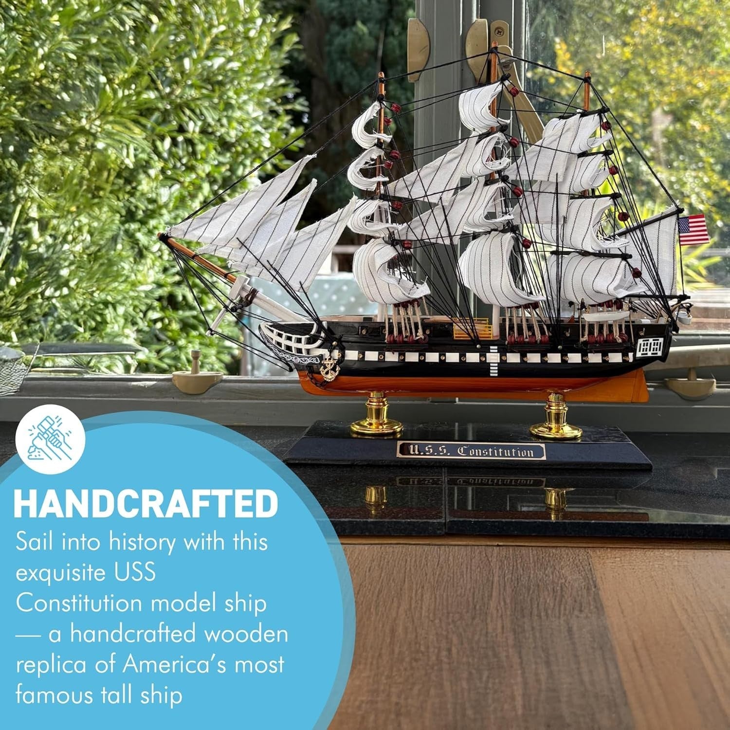 Large USS Constitution Model Ship | Handcrafted Wooden Tall Ship Replica