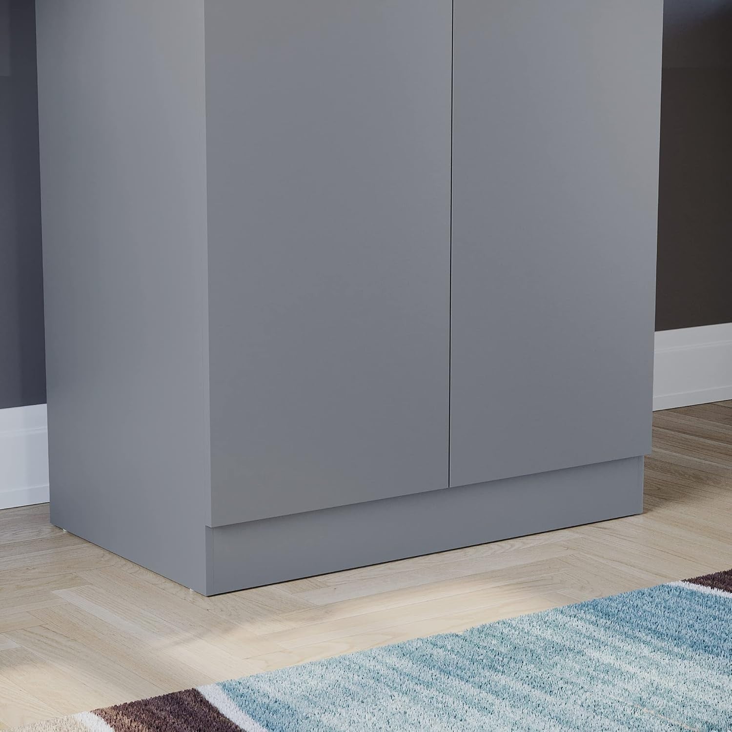 Grey 2 Door Wardrobe with Hanging Rail & Shelf, Modern Bedroom Storage