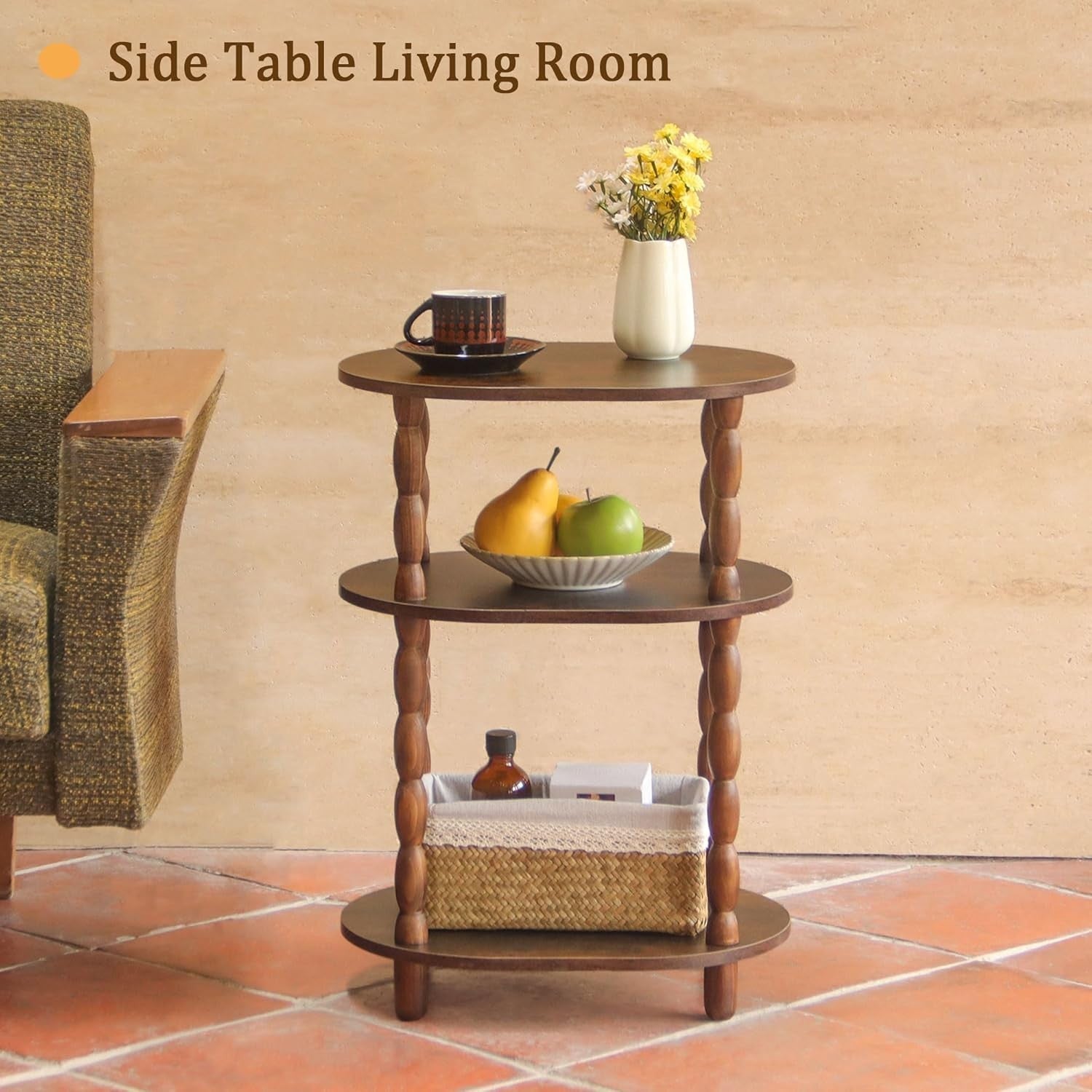 3-Tier Oval Side Table with Storage, Compact Modern End Table for Living Room