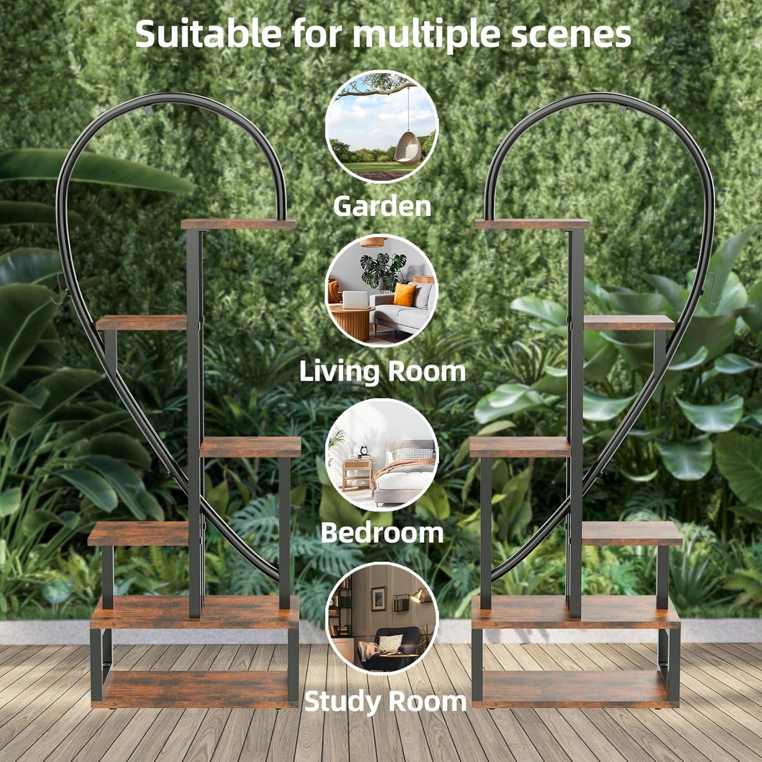 6 Tier Heart Shape Metal Plant Stand Indoor Outdoor Flower Shelf Rack 2 Pack