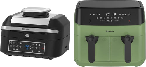 Sage Green Air Fryer Set Dual Drawer 9L + 6.3L Grill Temp Probe 60m