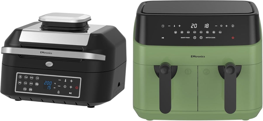 Sage Green Air Fryer Set Dual Drawer 9L + 6.3L Grill Temp Probe 60m