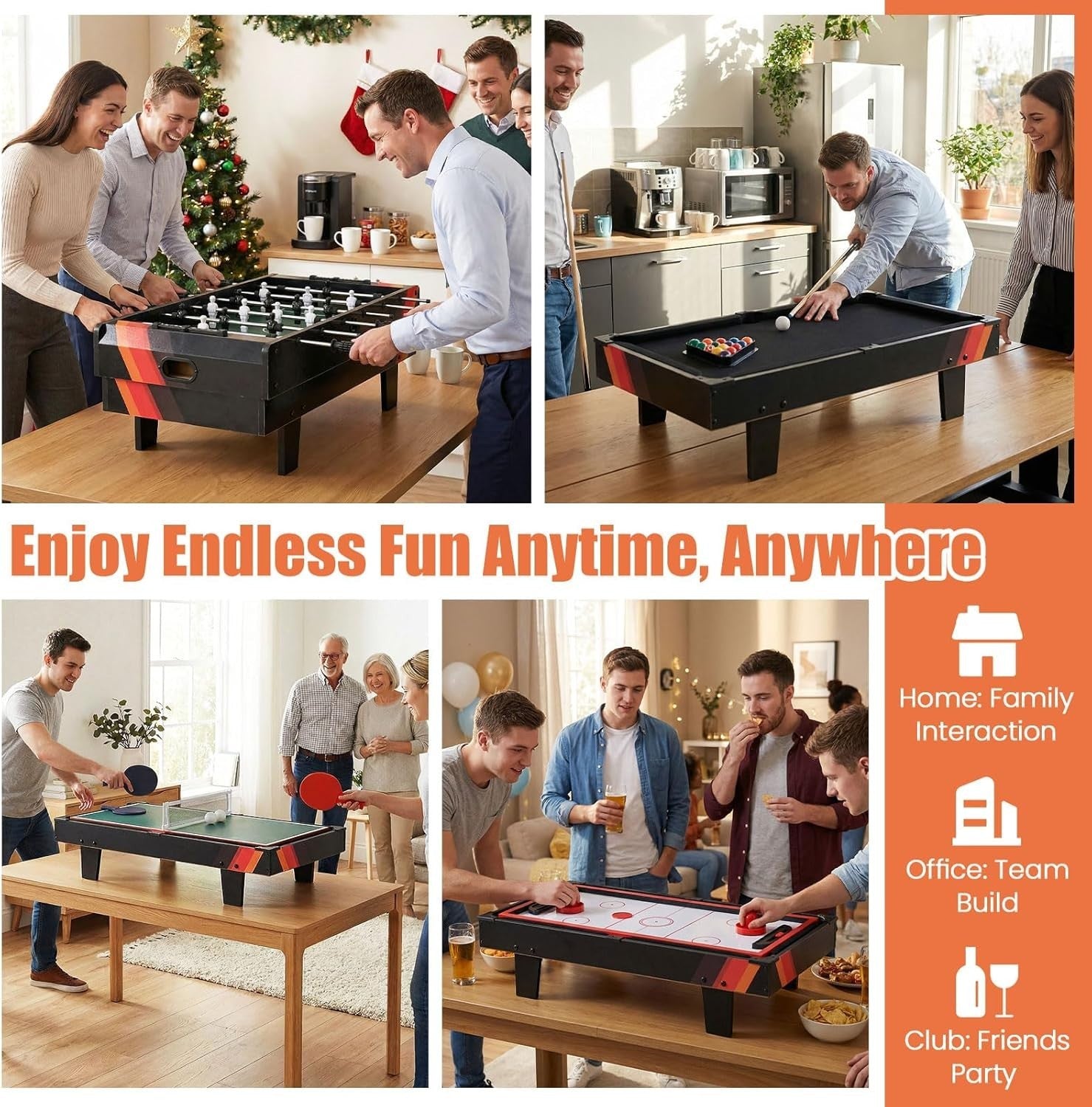 4 in 1 Combo Games Table Foosball Air Hockey Pool Ping Pong