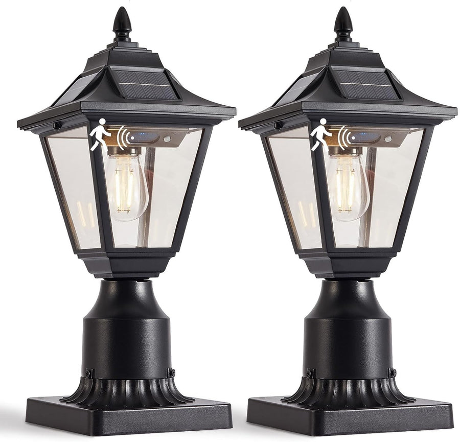 2 Pack Solar Post Lights Motion Sensor Outdoor Waterproof Garden Yard Lanterns