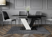 Extendable Marble Dining Table Black White Gloss 6 Seater Modern 160cm