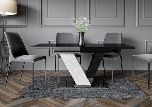 Extendable Marble Dining Table Black White Gloss 6 Seater Modern 160cm