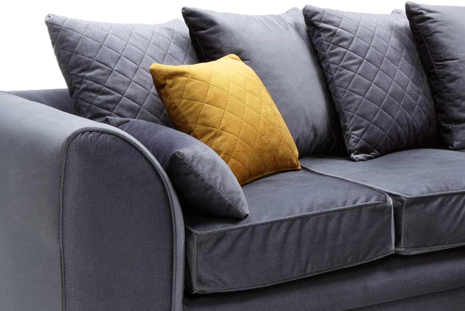 Dark Grey L-Shaped Corner Sofa Velvet Water-Repellent 3 Seater Right Hand