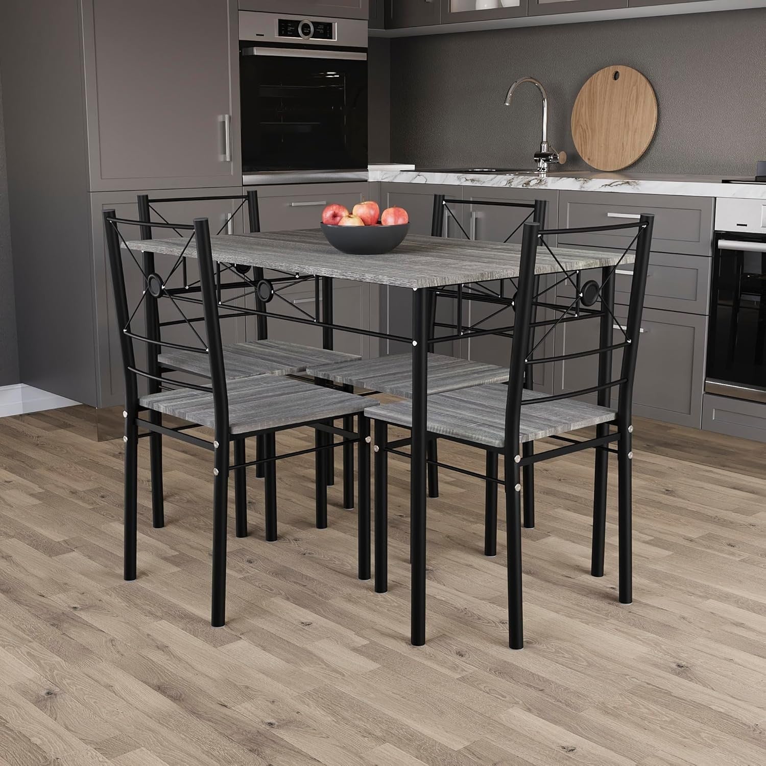 Modern Grey 4-Seater Dining Table Set | Compact Kitchen Breakfast Set