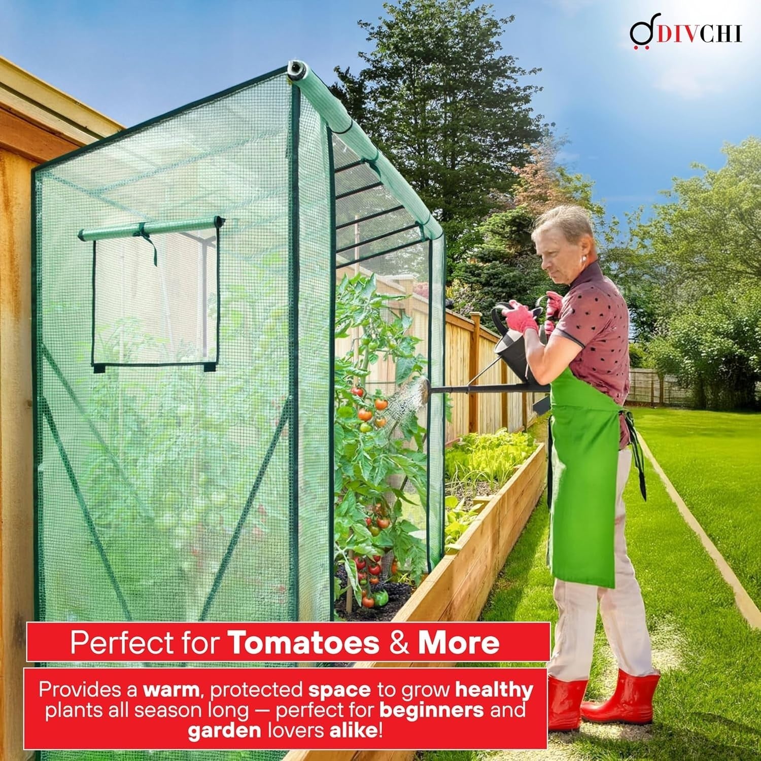 Walk-In Garden Greenhouse Tent with UV Cover Steel Frame & Zip Door 200x169cm