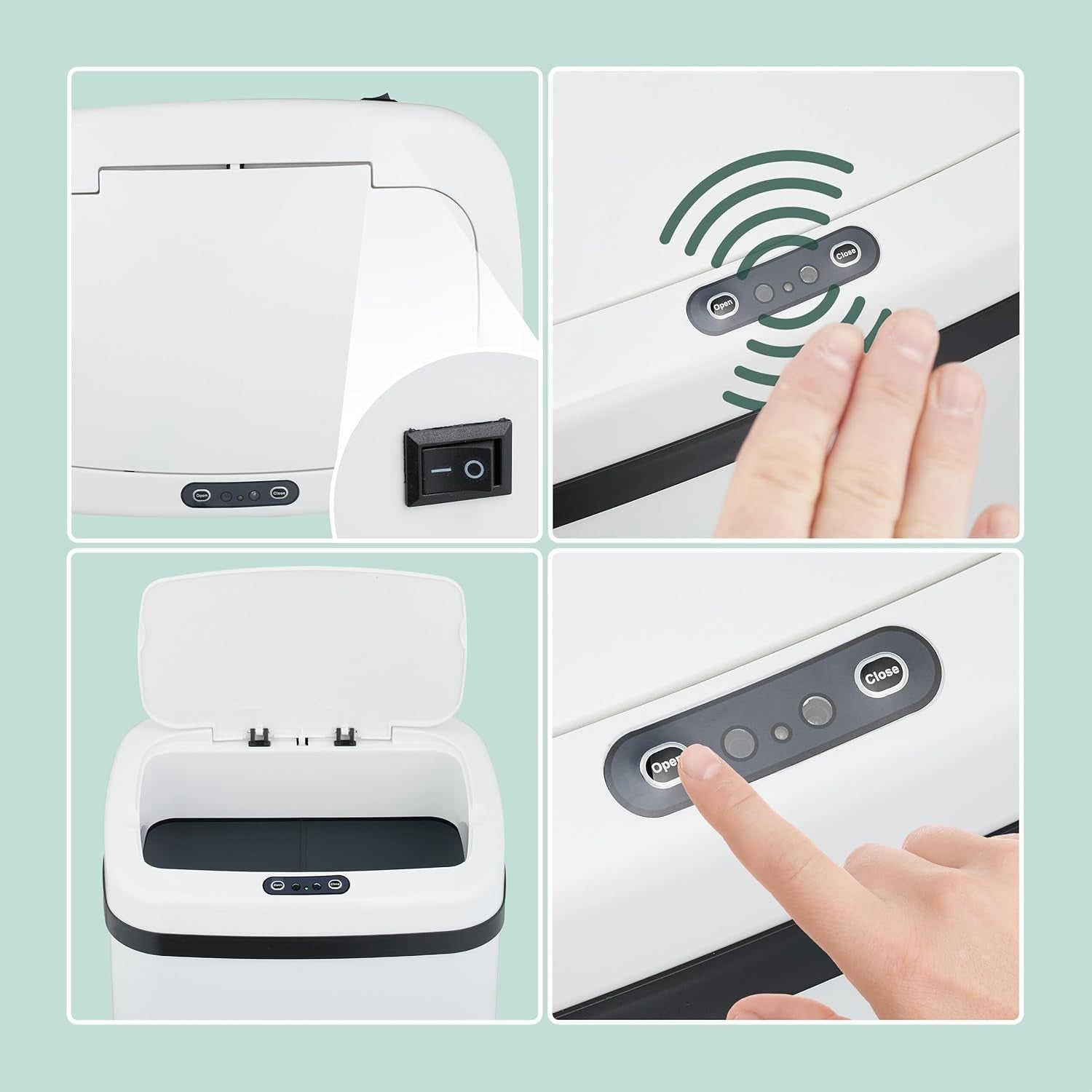 50L Touchless Kitchen Bin Sensor Automatic Electric Lid White
