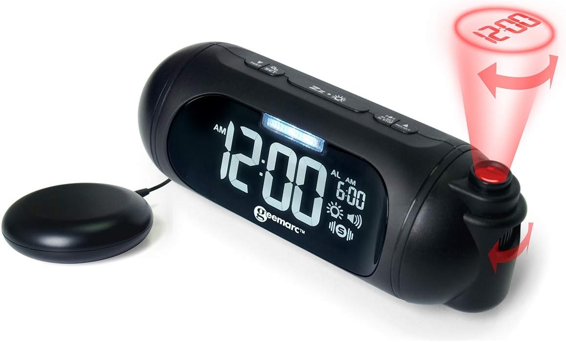 Extra Loud Alarm Clock Projector Vibrating Shaker Pad Heavy Sleepers