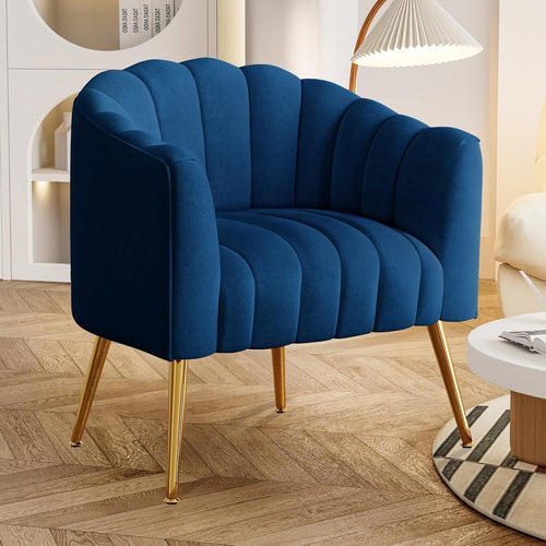 Navy Velvet Barrel Chair with Gold Legs | Plush Oversized Accent Seat