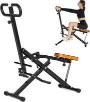 Foldable Squat Assist Rowing Machine w LCD Resistance Bands Home Gym