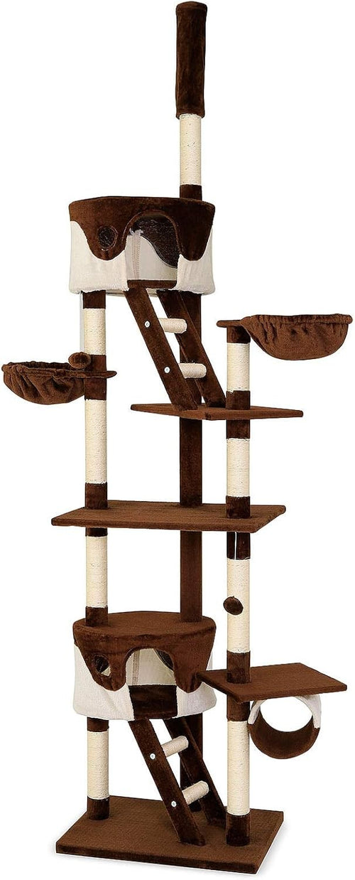 Floor to Ceiling Cat Tree 240–260cm Adjustable Scratching Tower Activity Centre