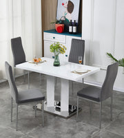 Modern 4-Seater White Dining Table Set with Velvet Chairs - Contemporary Style