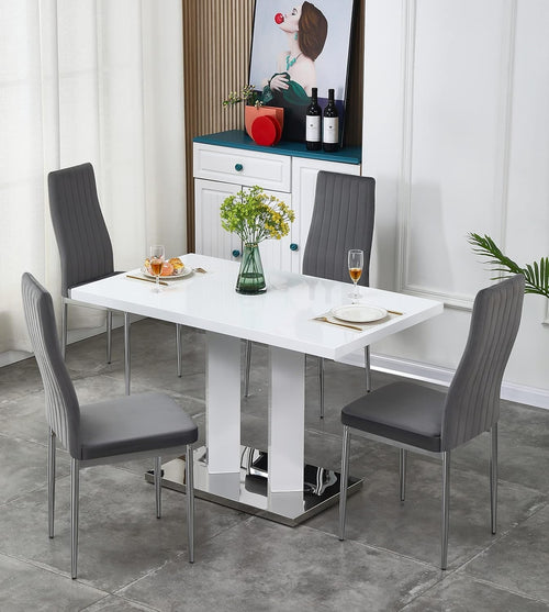 Modern 4-Seater White Dining Table Set with Velvet Chairs - Contemporary Style