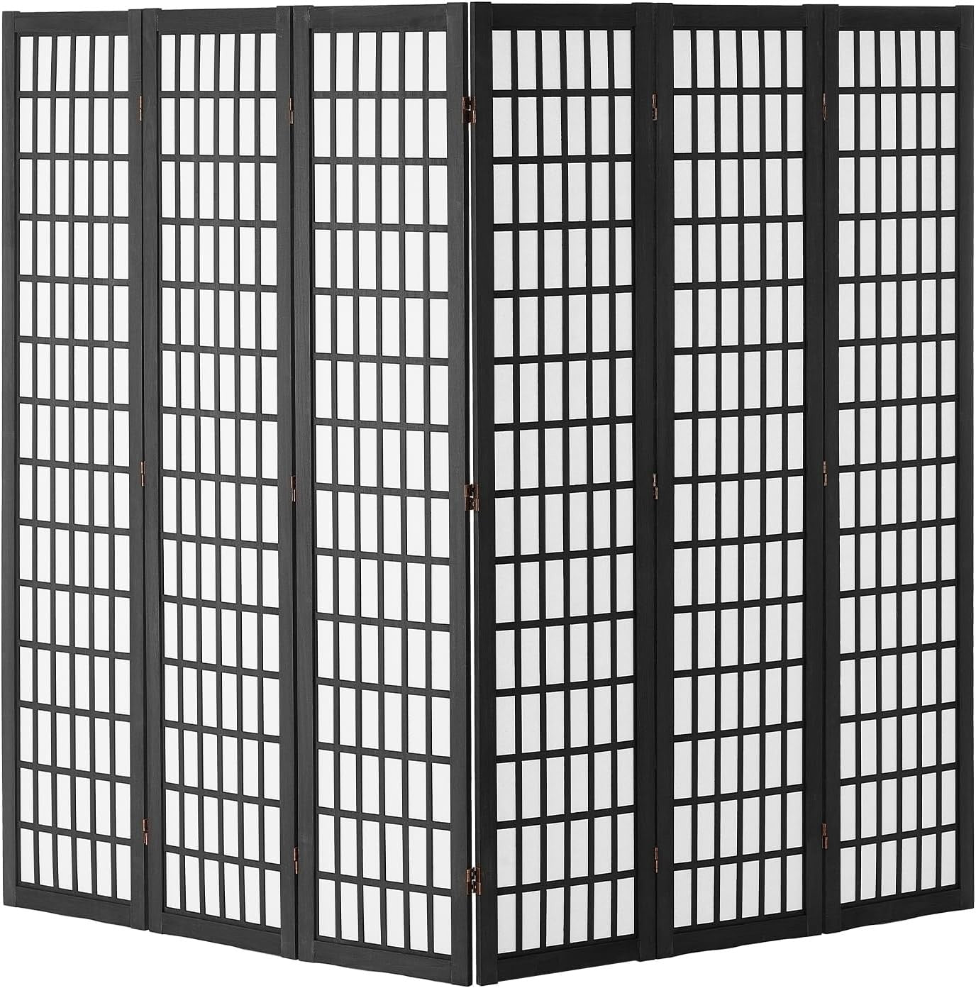 6 Panel Japanese Folding Room Divider Black Wood Privacy Screen 242x170cm