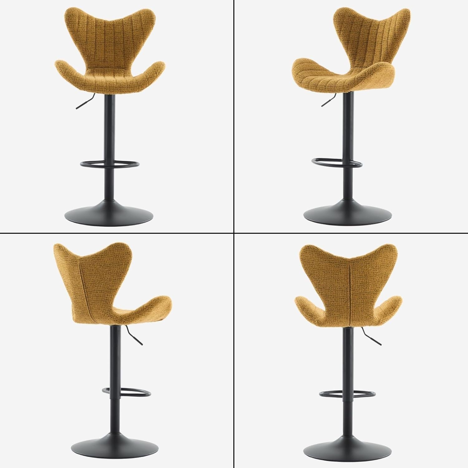 Yellow Wing-Back Bar Stools Set of 2 | Chenille Seat, Swivel & Adjustable