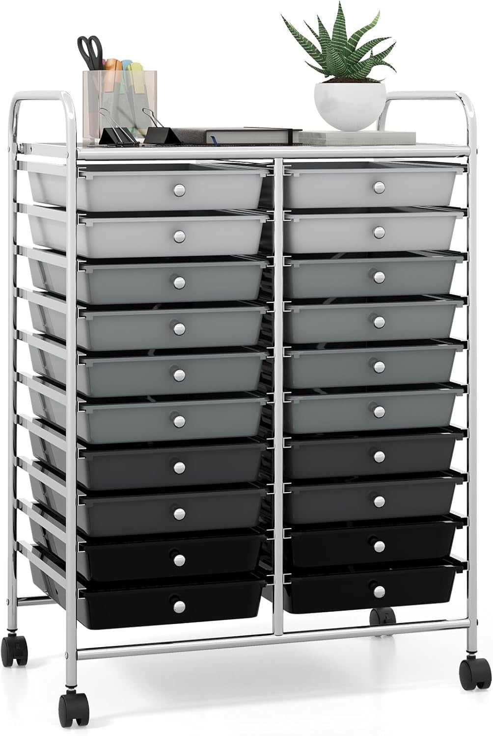 Gradient Black 20 Drawer Rolling Storage Trolley Utility Organizer Cart