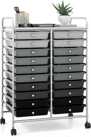 Gradient Black 20 Drawer Rolling Storage Trolley Utility Organizer Cart