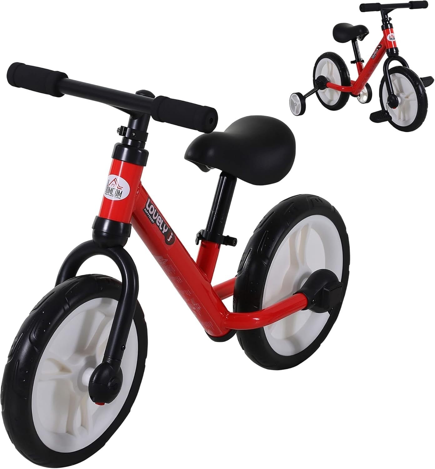 Kids Balance Bike 2 In 1 Training Bicycle Stabilisers Red Age 2-5